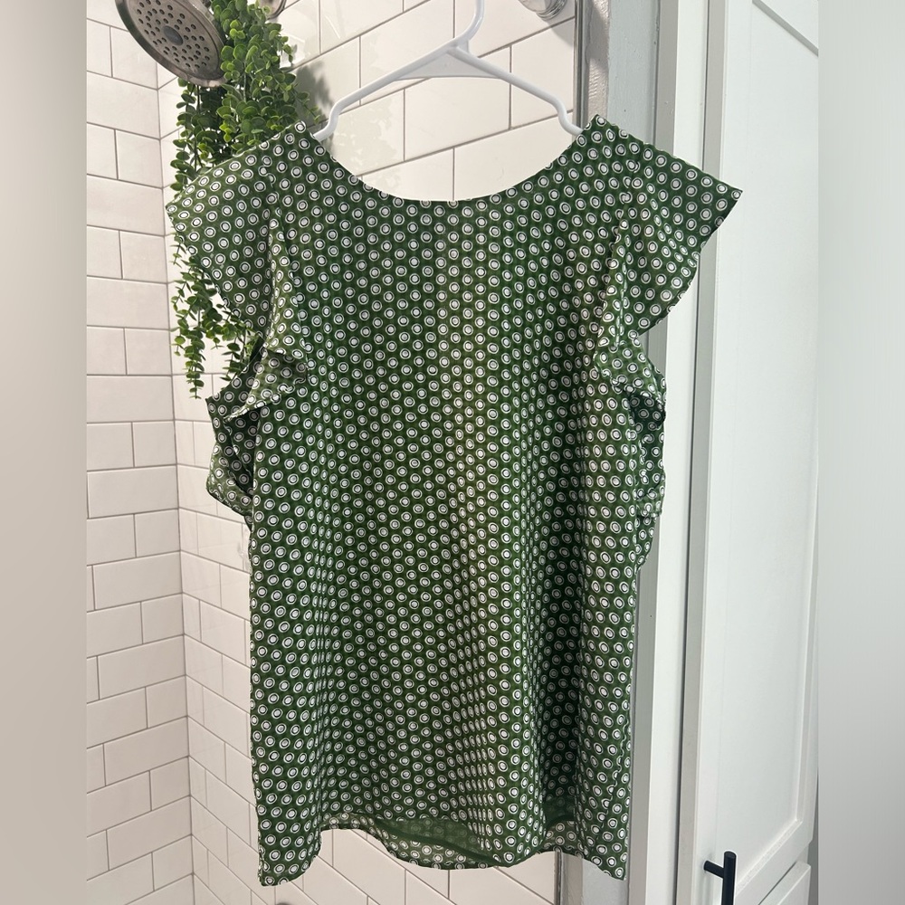Ann Taylor Olive Green Patterned Blouse
